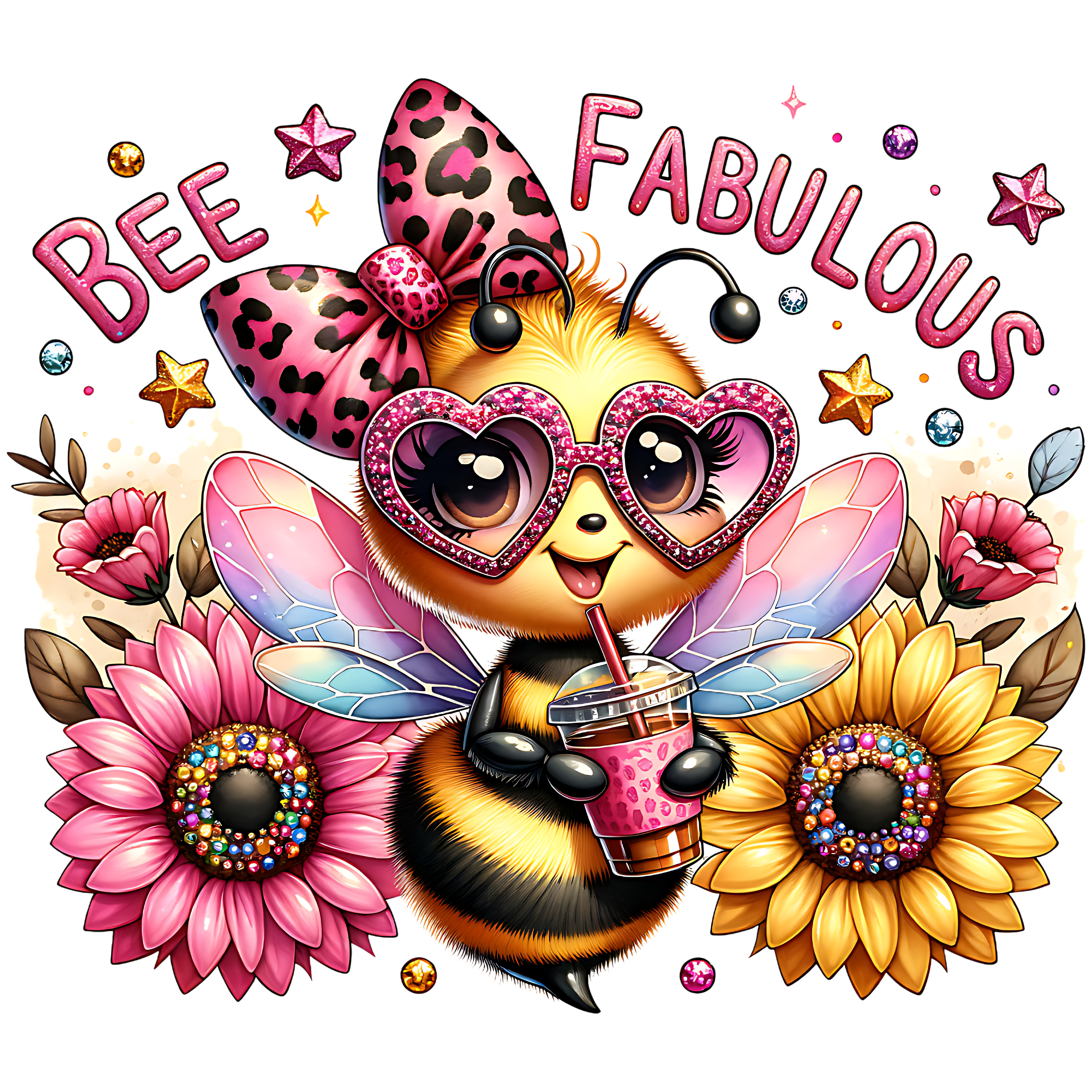 Sunflowers and Bee Girl DTF Transfer