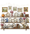 Vintage dishes DTF with white letters