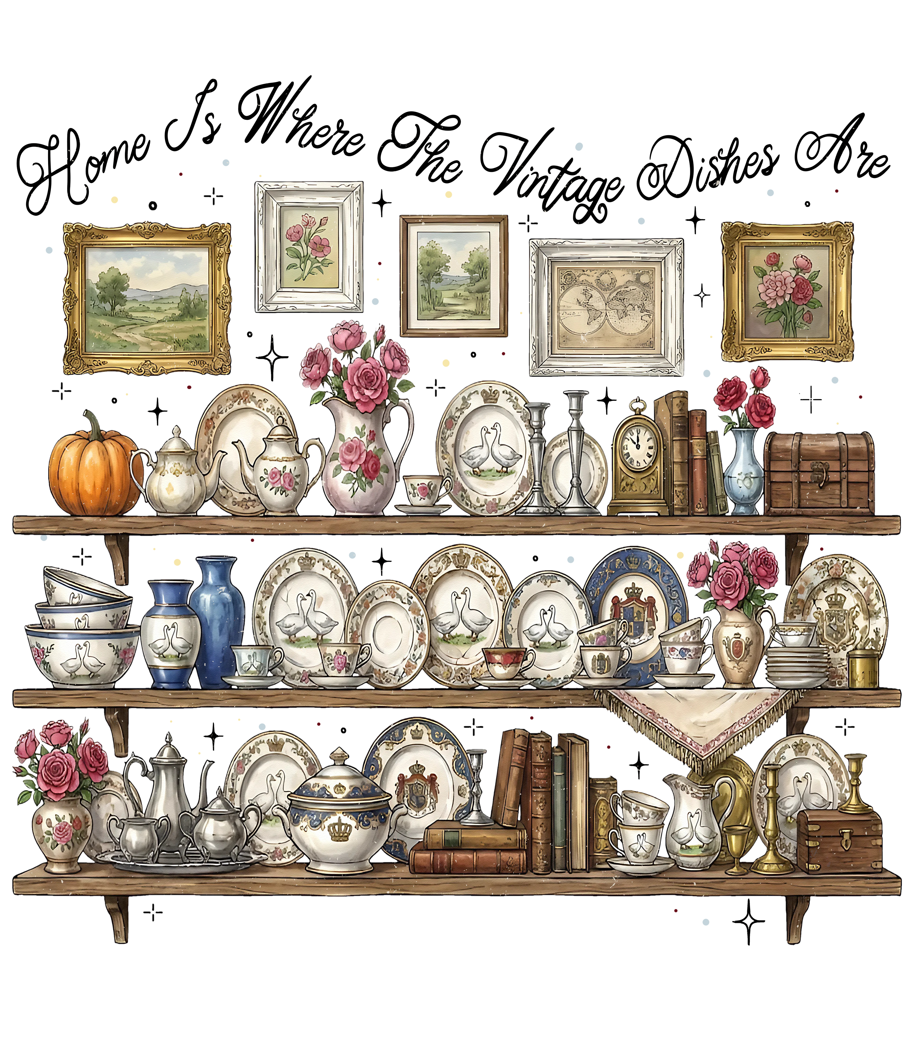 Vintage dishes with black letters